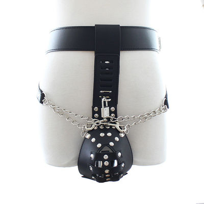 BK-12 กางเกงหนังเซ็กซี่ Fixed Penis Ring Cock Cage Leather Chastity Belt For Men