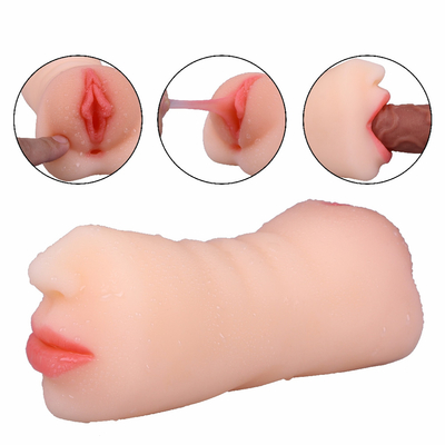 3 in 1 Male Masturbator Pocket Pussy Double-Ended Male Sex Toys with Mouth Tongue Textured Vagina &amp; Tight Anus