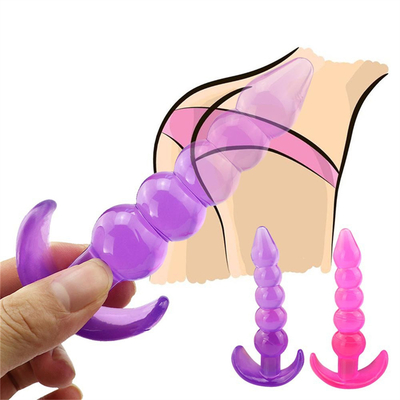 Bumpy Delight Anal Plug ปลั๊กก้นยาง TPE กันน้ำแบบยืดหยุ่นสีม่วงพร้อมลูกปัดก้นที่เพิ่มขึ้นอย่างราบรื่น