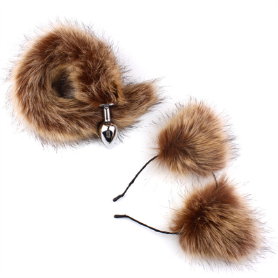 สไตล์ใหม่ Fox Tail Anal Plug ของเล่น, Anal Butt Plug, Tail Anal Plug สําหรับผู้หญิง Fancy Cat Kitty Costume Ear Party Hair Head
