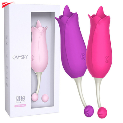 หัวสองดอกกุหลาบ Vibrator  Nipple Clitoral Stimulation Massage Vibrator Licking Tongue Pussy Vibrator ของเล่นเพศสําหรับผู้หญิง