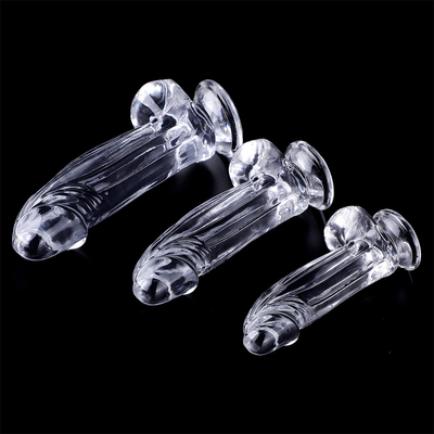 Dildos จริงๆ ดีลโด้ชัดเจนกับถ้วยดูดมือฟรีของเล่นเพศเจลลี่ ดีลโด้ วัสดุที่ปลอดภัยและของเล่นเพศผู้ใหญ่สําหรับ W